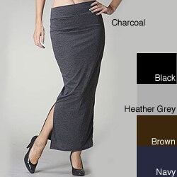 Tabeez Women's Fold-over Waist Stretch Maxi Skirt