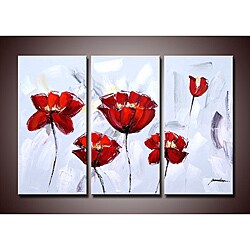 'Red Flower 284' 3-piece Gallery-wrapped Canvas Art Set