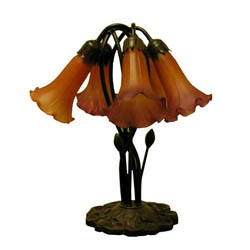 Tiffany-style 5-way Bronze Lily Amber Table Lamp