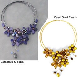 Lapis/ Black Onyx and Pearl Cluster Choker (4-10 mm) (Thailand)