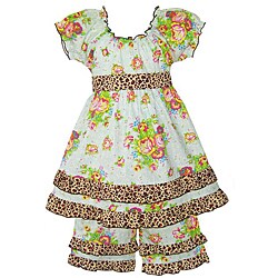 AnnLoren Girl's Ruffled Floral Dress and Capri Set