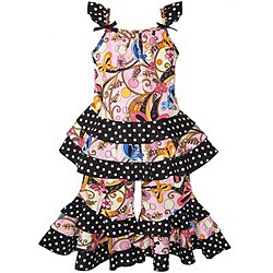 Ann Loren Girl's Pink/ Black Ruffles Shirt and Capri Set