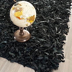Handmade Metro Black Leather Shag Rug (4' x 6')