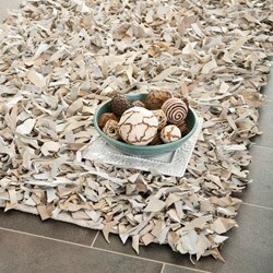 Handmade Metro Grey/ White Leather Shag Rug (3' x 5')