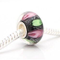 Bleek2Sheek Murano-inspired Glass Pink and Green Dot Charm Beads (Set of 2)