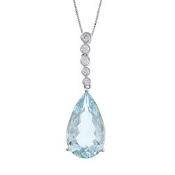 14k White Gold Aquamarine and 1/8ct TDW Diamond Necklace (H-I, I2-I3)