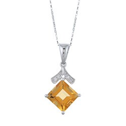 14k White Gold Citrine and Diamond Accent Necklace