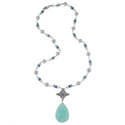 Zoe B Sterling Silver Multi-gemstone and Pearl Necklace (5.5-6 mm)