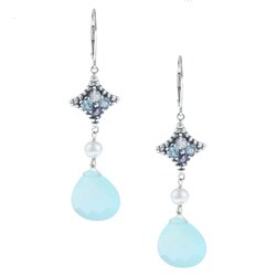 Zoe B Sterling Silver Pearl and Multi-gemstone Dangle Earrings (4.5-5 mm)