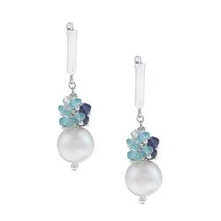 Zoe B Sterling Silver Pearl and Multi-gemstone Dangle Earrings (9-10 mm)