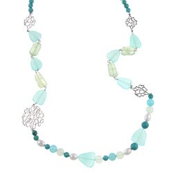 Zoe B Sterling Silver Multi-gemstone and Pearl Necklace (9-10 mm)