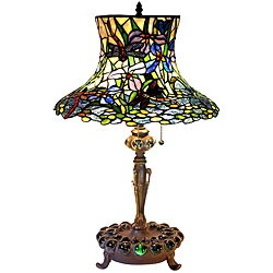 Tiffany-style Bronze Dragonfly Frolic Table Lamp 