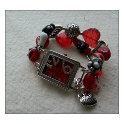 Beads With Bling Handmade ' Red Hearts' Beaded Watch Band