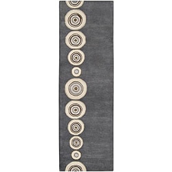 Hand-tufted Contemporary Circles Dazed Charcoal Grey Wool Geometric Rug (2'6 x 8')