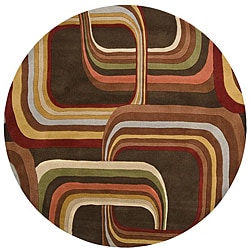 Hand-tufted Mayflower Brown/ Gold Wool Rug (4' Round)