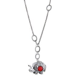 Hermosa Silvertone Created Stone Elephant Necklace