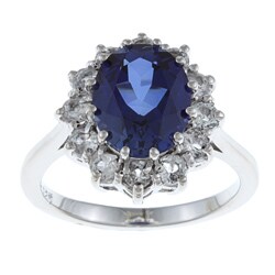 Sterling Essentials Sterling Silver Created Sapphire and White Topaz Diana Ring
