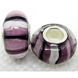 Bleek2Sheek Murano Glass Lavender/White Strokes Charm Beads (Set of 2)