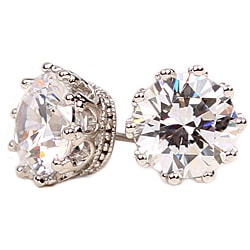NEXTE Jewelry Silvertone Large Crown-set Cubic Zirconia Stud Earrings