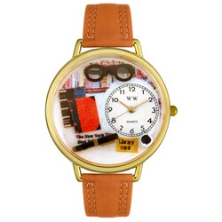 Whimsical Women's Book Lover Theme Tan Leather Watch