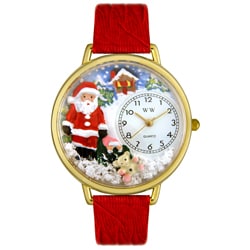 Whimsical Women's Christmas Santa Claus Theme Red Leather Strap Watch