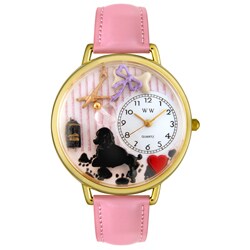 Whimsical Women's Dog Groomer Theme Pink Leather Watch