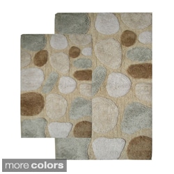 Rockway Collection Cotton Non-Skid Stone Design Bath Rugs (Set of 2)