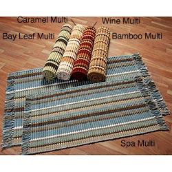 Set of 2 Hand-woven Striped Ribbed Cotton Rugs (1'9 x 2'10/ 2'3 x 3'6)