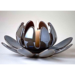 Lotus Flower Pearl Brown Porcelain Candleholder