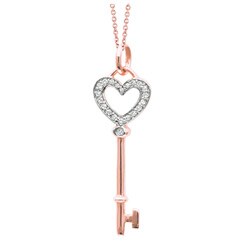 14k Gold and Silver 1/10ct TDW Diamond Heart Key Necklace (H-I, I1-I2)