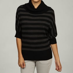 Razzle Dazzle Women's Black/Ash Striped Cowlneck Dolman Sleeve Sweater FINAL SALE