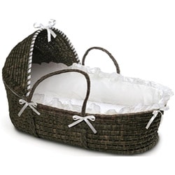 Espresso Hooded Moses Basket in White