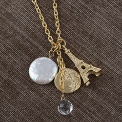 Goldplated Pearl Eiffel Tower Necklace (18 mm) (USA)