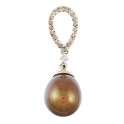 Pearls For You 14k Gold Pearl, Quartz and Diamond Necklace (H-I, I2) (8.5-9.5 mm)