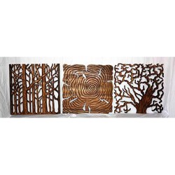 Set of 3 Wood 18-inch Tree Life Wall Panels (Thailand)