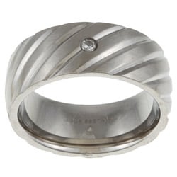 Stainless Steel Swirling Ridge Diamond Band Ring