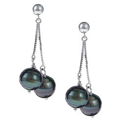 Pearls For You 14k White Gold Tahitian Pearl Dangle Earrings (10-11 mm)