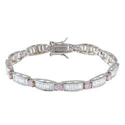La Preciosa Sterling Silver Pink and White Cubic Zirconia Tennis Bracelet