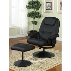 Black Leather 2-piece Massage Recliner Chair and Ottoman Set
