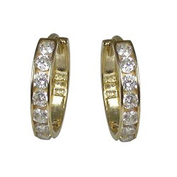 10kt Gold Channel Set Cubic Zirconia Mini-Hoop Earrings