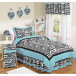 Sweet JoJo Designs Turquoise Funky Zebra 4-piece Twin-size Bedding Set