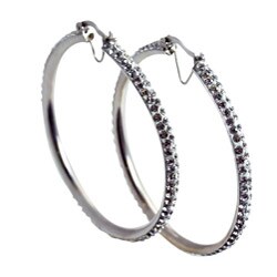 Sterling Silver White Crystal Hoop Earrings
