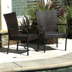 Christopher Knight Home Outdoor PE Wicker Brown Stackable Club Chairs (Set of 2)