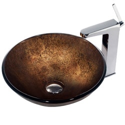 VIGO Russet Glass Vessel Sink and Faucet Set in Chrome