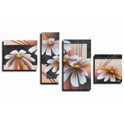 Hand-painted White Chrysanthemum 4-piece Gallery-wrapped Canvas Art Set