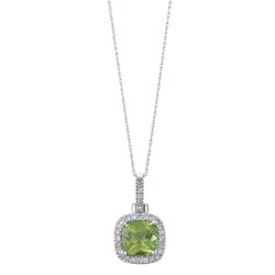 10k White Gold Peridot and 1/6ct TDW Diamond Necklace (H-I, I1-I2)