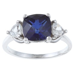 Sterling Silver Created Blue and White Sapphire Ring