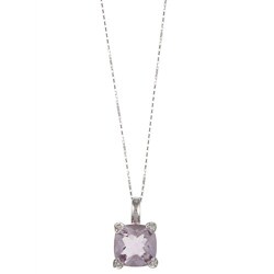 14k White Gold Pink Amethyst and Diamond Accent Necklace 