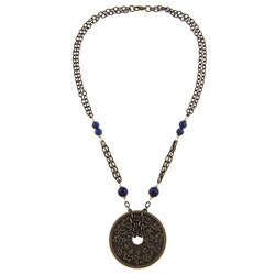 Charming Life Antiqued Brass Blue Lapis Chinese Necklace
