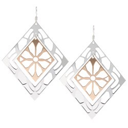 Sterling Essentials Two-tone 14k Rose Gold over Silver Diamond Lace Earrings